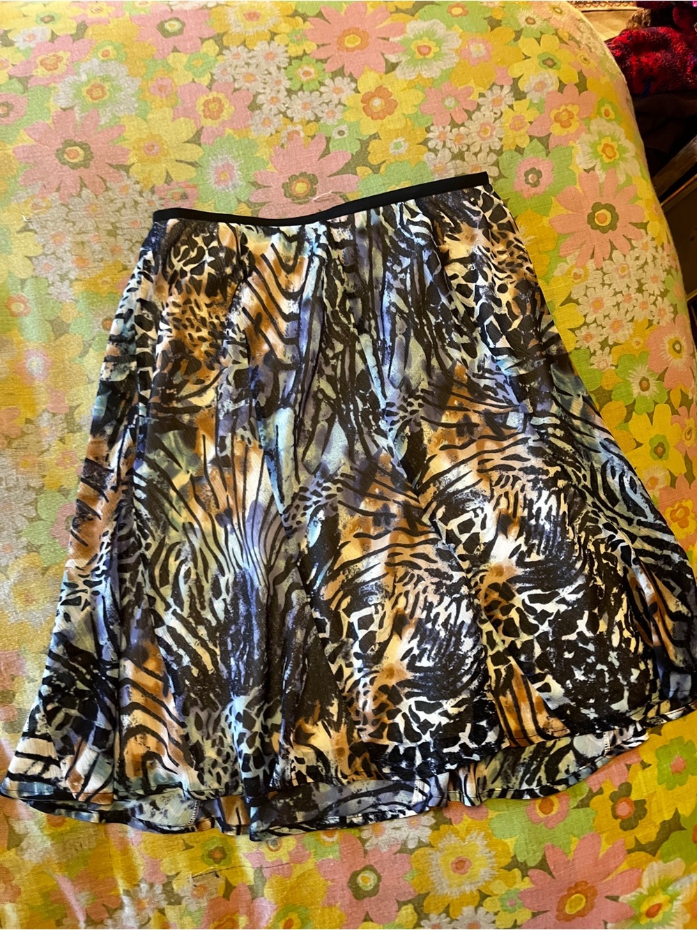 NIC+ZOE Black, Tan & Blue Animal-Print Circle Skirt